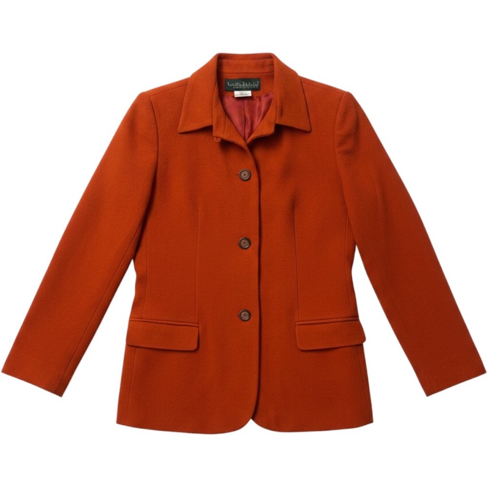 Harve Benard Vintage Wool Cashmere Blazer Orange Rust Button Up Jacket Size 8